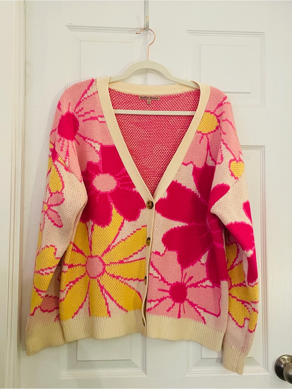 Bailey Rose - Absolutely Wild Hot Pink and Yellow Floral Cardigan